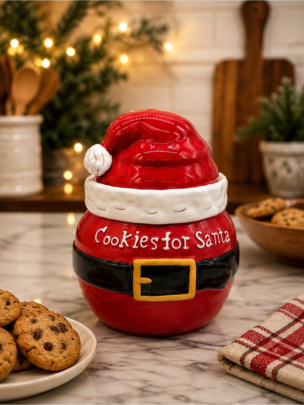 Cookies for Santa Ceramic Cookie Jar Canister with Lid Christmas